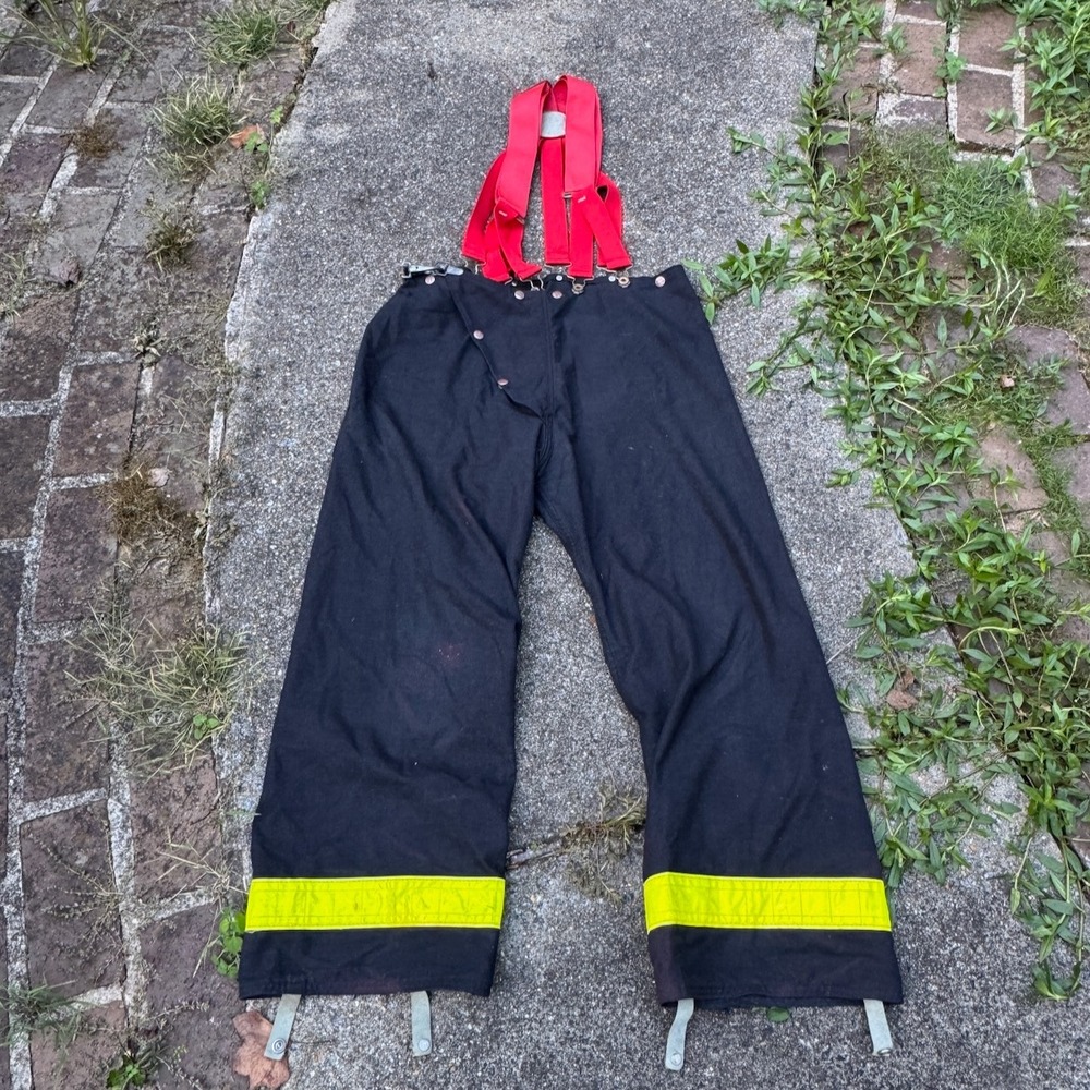 Vintage Body Guard Firefighter Turnout Pants Mens 38x28 Black Aramid Gear Red